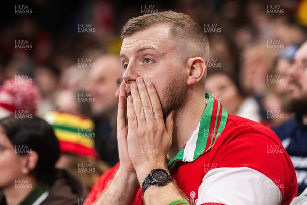 210226 - Wales v Scotland - Guinness Six Nations - Fans react inside the Stadium during the match 