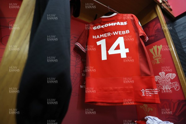 210226 - Wales v Scotland - Guinness Six Nations Championship - Gabriel Hamer-Webb of Wales jersey in the dressing room before the game