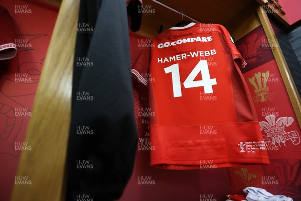 210226 - Wales v Scotland - Guinness Six Nations Championship - Gabriel Hamer-Webb of Wales jersey in the dressing room before the game
