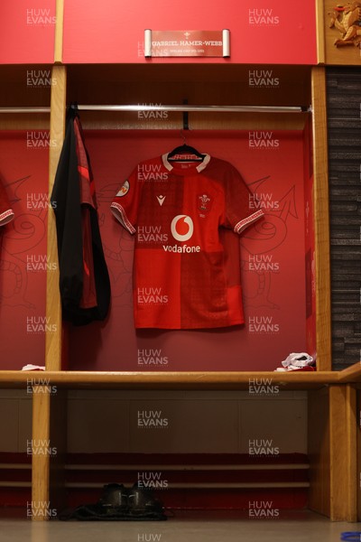 210226 - Wales v Scotland - Guinness Six Nations Championship - Gabriel Hamer-Webb of Wales jersey in the dressing room before the game