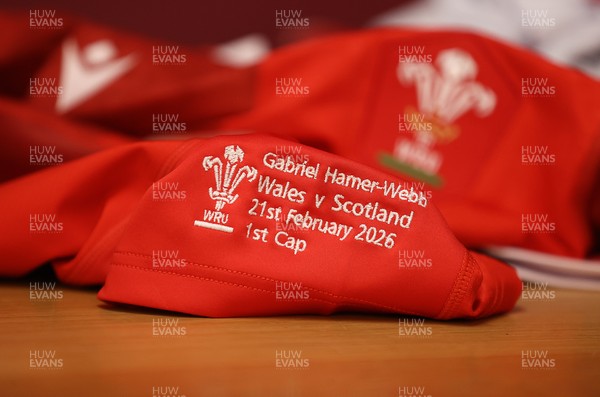 210226 - Wales v Scotland - Guinness Six Nations Championship - Gabriel Hamer-Webb of Wales jersey in the dressing room before the game