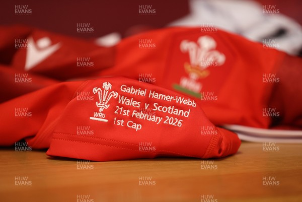 210226 - Wales v Scotland - Guinness Six Nations Championship - Gabriel Hamer-Webb of Wales jersey in the dressing room before the game