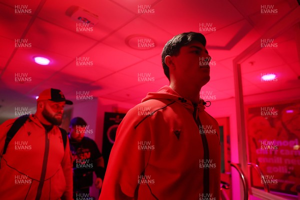 210226 - Wales v Scotland - Guinness Six Nations Championship - Louis Rees-Zammit of Wales arrives at the stadium