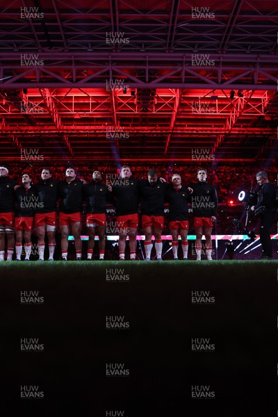 210226 - Wales v Scotland - Guinness Six Nations Championship - Wales during the anthem