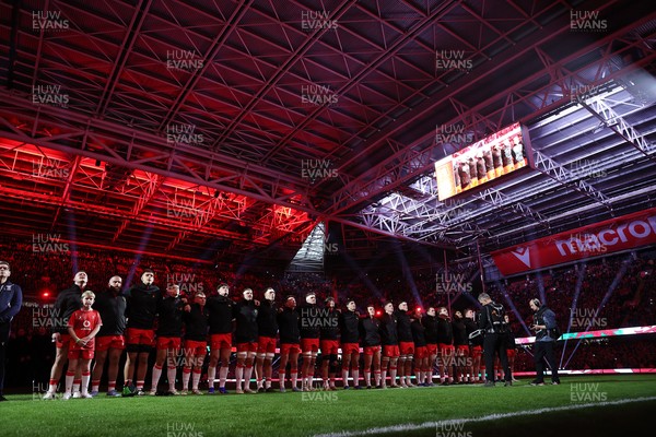 210226 - Wales v Scotland - Guinness Six Nations Championship - Wales during the anthem