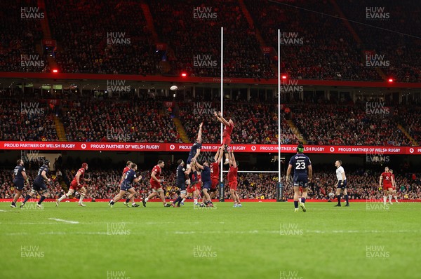 210226 - Wales v Scotland - Guinness Six Nations Championship - Dafydd Jenkins of Wales wins the line out
