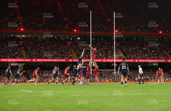 210226 - Wales v Scotland - Guinness Six Nations Championship - Dafydd Jenkins of Wales wins the line out
