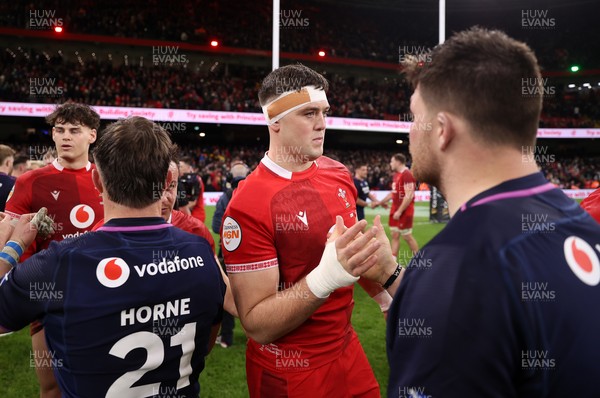 210226 - Wales v Scotland - Guinness Six Nations Championship - Freddie Thomas of Wales shakes hands with the opposition at full time
