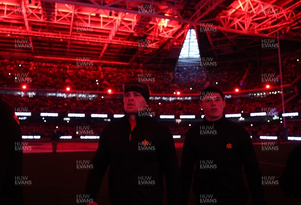 210226 - Wales v Scotland - Guinness Six Nations Championship - Alex Mann and Louis Rees-Zammit of Wales 