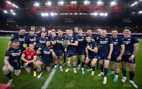 210226 - Wales v Scotland, 2026 Guinness Six Nations - Scotland lift the Doddie Weir Cup at the end of the match