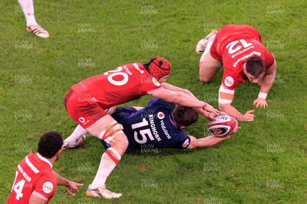 210226 - Wales v Scotland - Guinness Six Nations - James Botham of Wales wins a turnover
