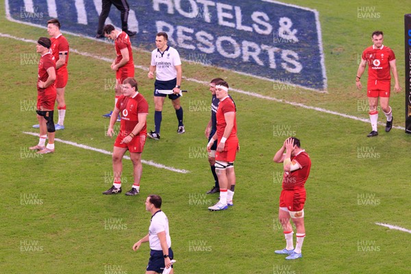 210226 - Wales v Scotland - Guinness Six Nations - Wales players dejected at the end of the match