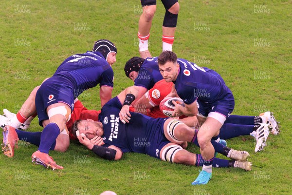 210226 - Wales v Scotland - Guinness Six Nations - Ben White of Scotland passes the ball