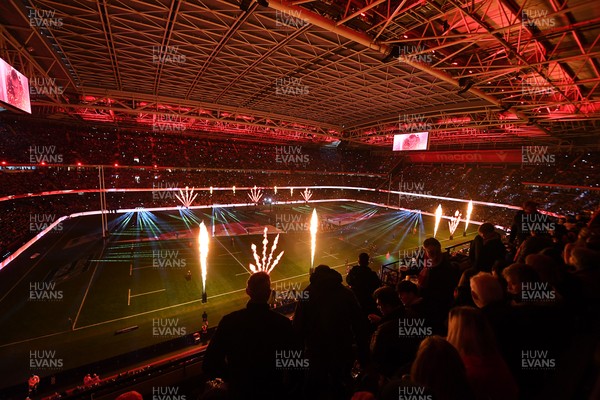 210226 - Wales v Scotland - Guinness Men's Six Nations - Flame and light display before the match
