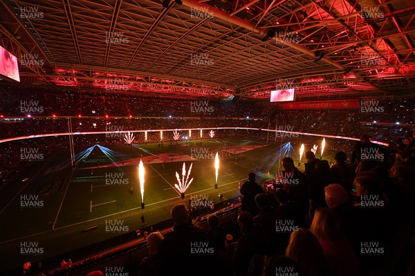 210226 - Wales v Scotland - Guinness Men's Six Nations - Flame and light display before the match
