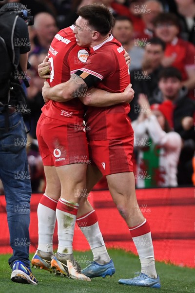 210226 - Wales v Scotland - Guinness Men's Six Nations - Josh Adams of Wales of Wales scores a try