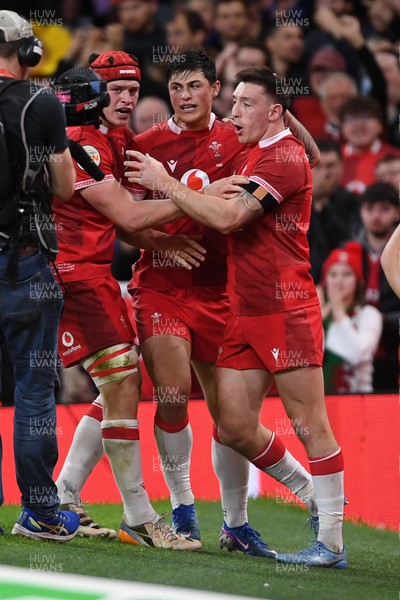 210226 - Wales v Scotland - Guinness Men's Six Nations - Josh Adams of Wales of Wales scores a try