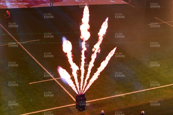 210226 - Wales v Scotland - Guinness Men's Six Nations - Flames before the match