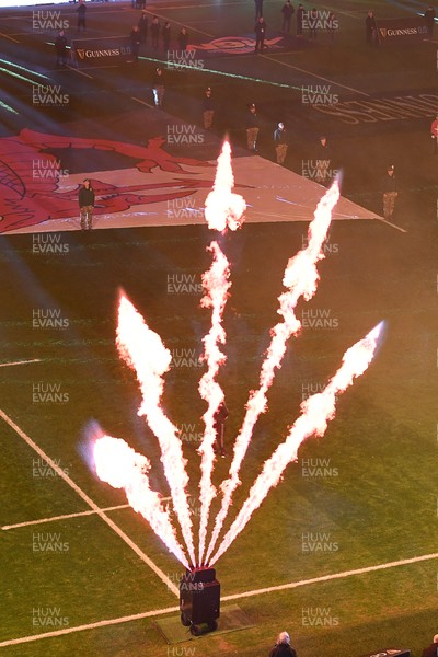 210226 - Wales v Scotland - Guinness Men's Six Nations - Flames before the match