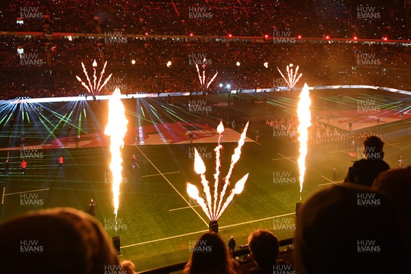 210226 - Wales v Scotland - Guinness Men's Six Nations - Light show and flames before the match