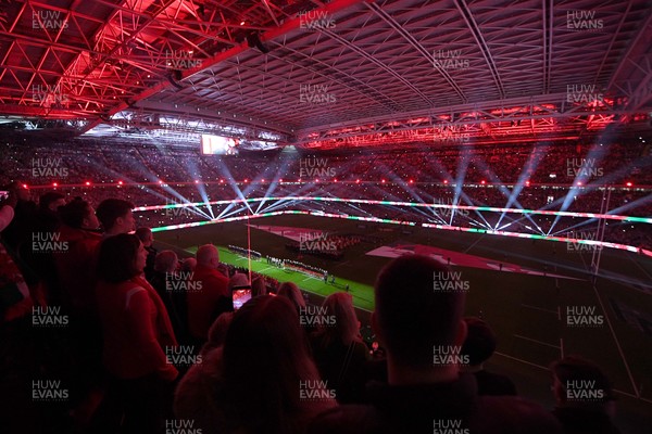 210226 - Wales v Scotland - Guinness Men's Six Nations - Light show and flames before the match