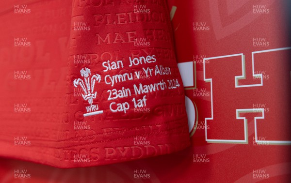230324 - Wales v Scotland, Guinness Women’s 6 Nations - Sian Jones’s match shirt hangs in the changing room ahead of kick off