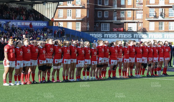 230324 - Wales v Scotland, Guinness Women’s 6 Nations - The Wales team line up for the anthems