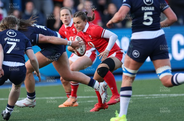230324 - Wales v Scotland, Guinness Women’s 6 Nations - Jasmine Joyce of Wales looks for a way through the Scottish defence