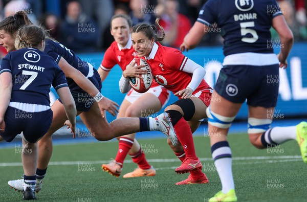 230324 - Wales v Scotland, Guinness Women’s 6 Nations - Jasmine Joyce of Wales looks for a way through the Scottish defence