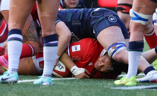 230324 - Wales v Scotland, Guinness Women’s 6 Nations - Sisilia Tuipulotu of Wales powers over to score try