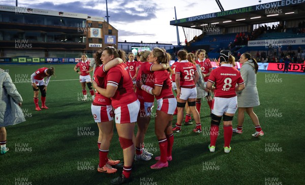 230324 - Wales v Scotland, Guinness Women’s 6 Nations - Wales players console each other at the end of the match