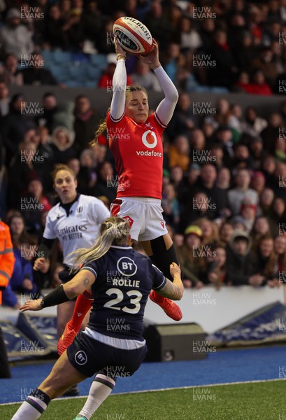 230324 - Wales v Scotland, Guinness Women’s 6 Nations - Jasmine Joyce of Wales takes the high ball