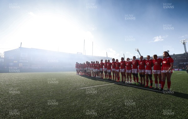 230324 - Wales v Scotland, Guinness Women’s 6 Nations - The Wales team line up for the anthem