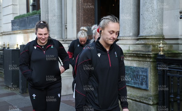 230324 - Wales v Scotland, Guinness Women’s 6 Nations - Hannah Jones leads her team from the hotel to the stadium