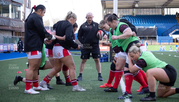 230324 - Wales v Scotland, Guinness Women’s 6 Nations - Mike Hill, Wales Women forwards coach, oversees warm up