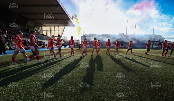 230324 - Wales v Scotland, Guinness Women’s 6 Nations - Hannah Jones of Wales leads the team out for the start of the match