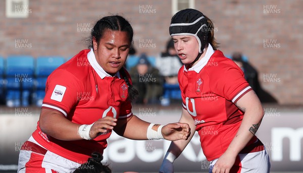 230324 - Wales v Scotland, Guinness Women’s 6 Nations - Sisilia Tuipulotu of Wales and Bethan Lewis of Wales in action during the match