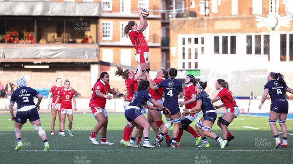 230324 - Wales v Scotland, Guinness Women’s 6 Nations - Natalia John of Wales wins the line out