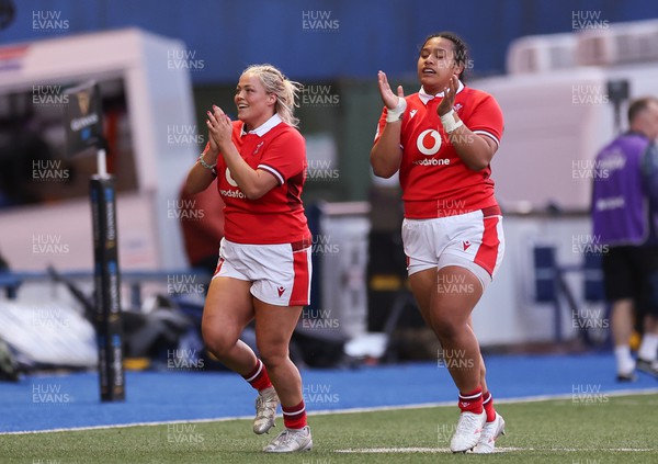 230324 - Wales v Scotland, Guinness Women’s 6 Nations - Kelsey Jones of Wales and Sisilia Tuipulotu of Wales are substituted  during the match