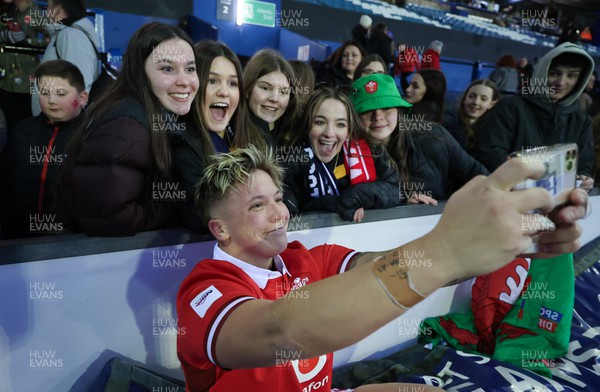 230324 - Wales v Scotland, Guinness Women’s 6 Nations - Donna Rose of Wales with supporters at the end of the match