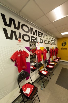 230825 - Wales v Scotland, Women’s Rugby World Cup - The Wales team changing room set for Wales opening Women’s Rugby World Cup match against Scotland