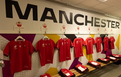 230825 - Wales v Scotland, Women’s Rugby World Cup - The Wales team changing room set for Wales opening Women’s Rugby World Cup match against Scotland