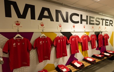 230825 - Wales v Scotland, Women’s Rugby World Cup - The Wales team changing room set for Wales opening Women’s Rugby World Cup match against Scotland