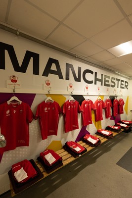 230825 - Wales v Scotland, Women’s Rugby World Cup - The Wales team changing room set for Wales opening Women’s Rugby World Cup match against Scotland