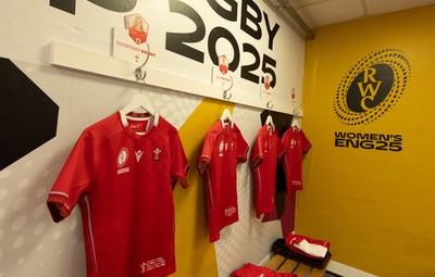 230825 - Wales v Scotland, Women’s Rugby World Cup - The Wales team changing room set for Wales opening Women’s Rugby World Cup match against Scotland