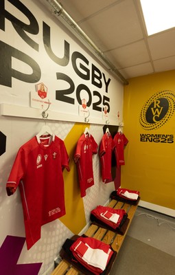 230825 - Wales v Scotland, Women’s Rugby World Cup - The Wales team changing room set for Wales opening Women’s Rugby World Cup match against Scotland
