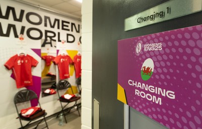 230825 - Wales v Scotland, Women’s Rugby World Cup - The Wales team changing room set for Wales opening Women’s Rugby World Cup match against Scotland
