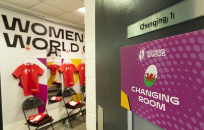 230825 - Wales v Scotland, Women’s Rugby World Cup - The Wales team changing room set for Wales opening Women’s Rugby World Cup match against Scotland