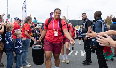 230825 - Wales v Scotland, Women’s Rugby World Cup - Sisilia Tuipulotu of Wales arrives at the ground