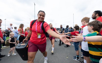 230825 - Wales v Scotland, Women’s Rugby World Cup - Sisilia Tuipulotu of Wales arrives at the ground